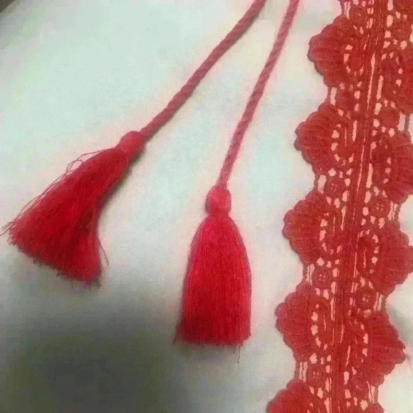 HAYDEN L.A. BOHO WHITE ORANGE EYELET PUFFED SLEEVE SUMMER BLOUSE SZ LARGE NWT - Picture 7 of 10